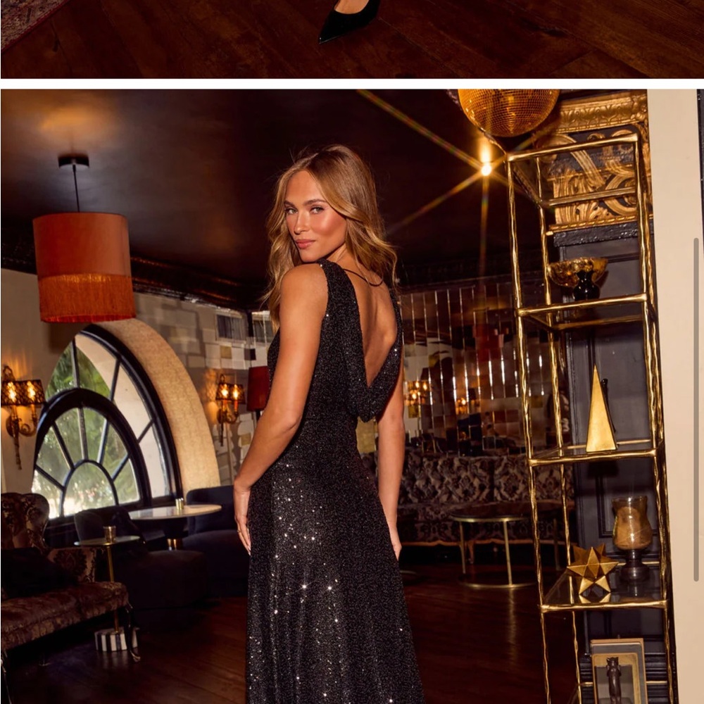 Vici Black Sequin Backless Cocktail Gown